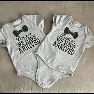 We Have Arrived- twin set of baby boy bodysuits